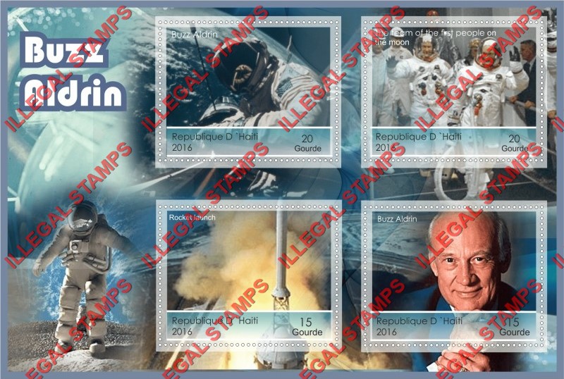 Haiti 2016 Space Buzz Aldrin Illegal Stamp Souvenir Sheet of 4 Haiti 2016 Space Buzz Aldrin Illegal Stamp Souvenir Sheet of 4