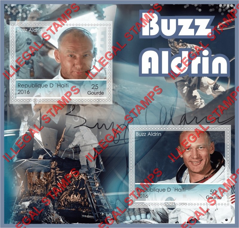Haiti 2016 Space Buzz Aldrin Illegal Stamp Souvenir Sheet of 2 Haiti 2016 Space Buzz Aldrin Illegal Stamp Souvenir Sheet of 2