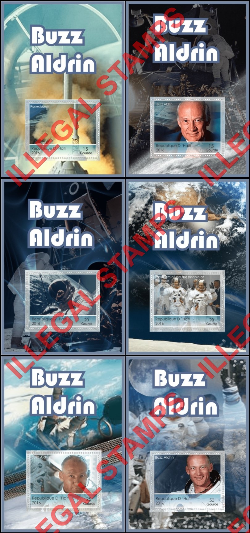 Haiti 2016 Space Buzz Aldrin Illegal Stamp Souvenir Sheets of 1 Haiti 2016 Space Buzz Aldrin Illegal Stamp Souvenir Sheets of 1