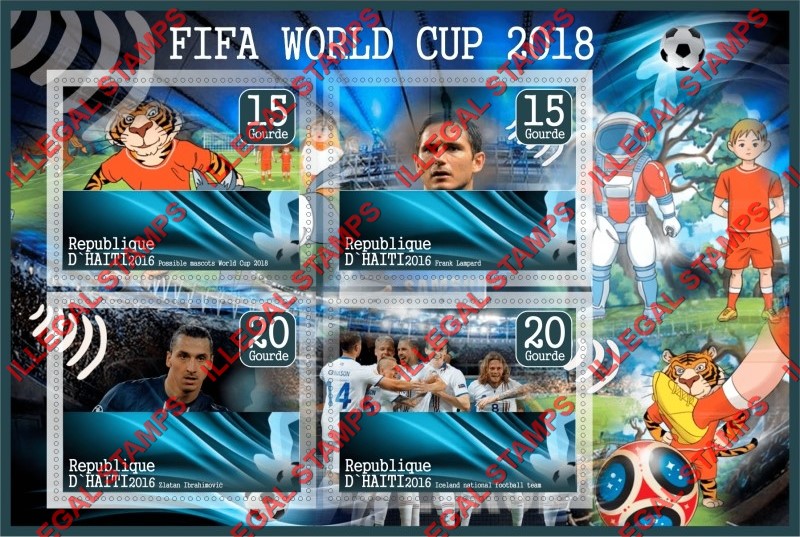 Haiti 2016 World Cup Soccer in 2018 Illegal Stamp Souvenir Sheet of 4 Haiti 2016 World Cup Soccer in 2018 Illegal Stamp Souvenir Sheet of 4