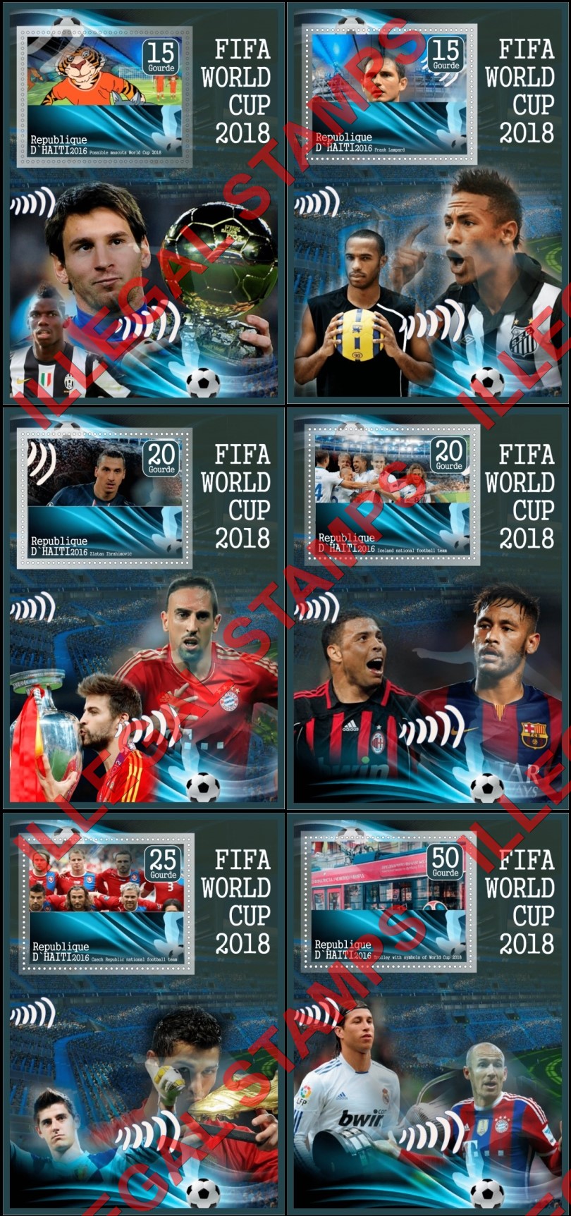 Haiti 2016 World Cup Soccer in 2018 Illegal Stamp Souvenir Sheets of 1 Haiti 2016 World Cup Soccer in 2018 Illegal Stamp Souvenir Sheets of 1