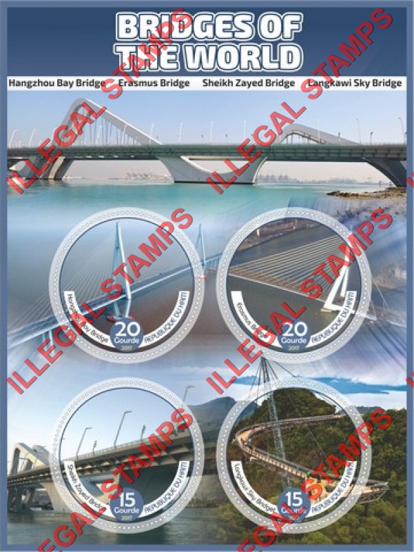 Haiti 2017 Bridges of the World Illegal Stamp Souvenir Sheet of 4 Haiti 2017 Bridges of the World Illegal Stamp Souvenir Sheet of 4