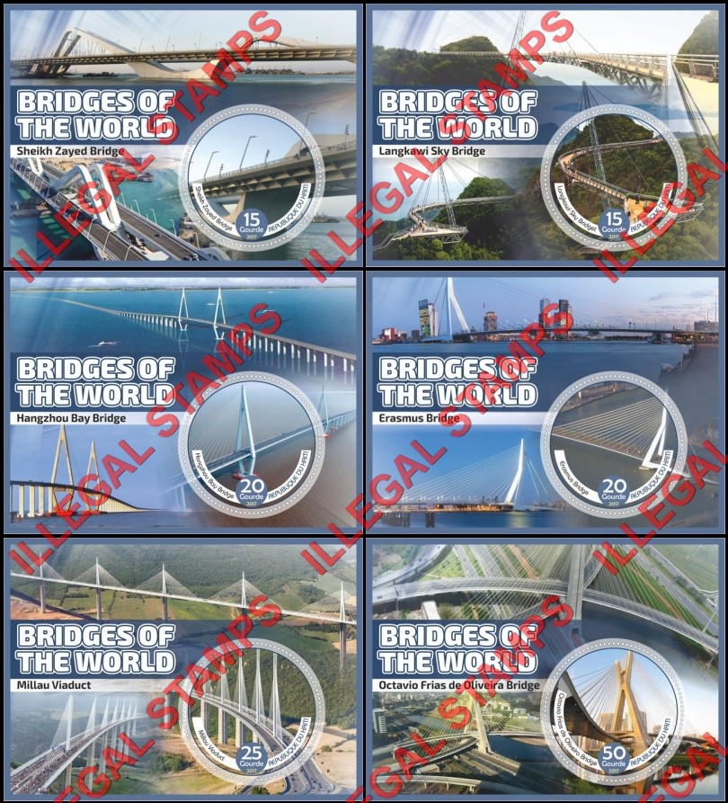 Haiti 2017 Bridges of the World Illegal Stamp Souvenir Sheets of 1 Haiti 2017 Bridges of the World Illegal Stamp Souvenir Sheets of 1