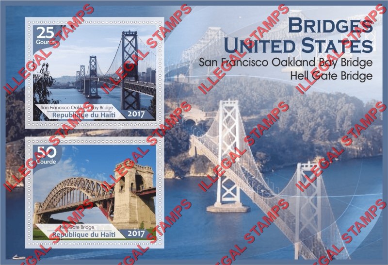 Haiti 2017 Bridges in the United States Illegal Stamp Souvenir Sheet of 2 Haiti 2017 Bridges in the United States Illegal Stamp Souvenir Sheet of 2