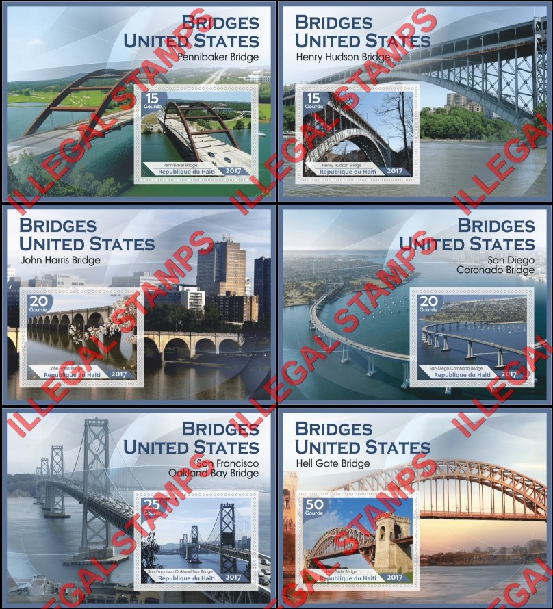 Haiti 2017 Bridges in the United States Illegal Stamp Souvenir Sheets of 1 Haiti 2017 Bridges in the United States Illegal Stamp Souvenir Sheets of 1