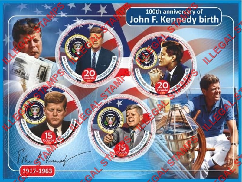 Haiti 2017 John F. Kennedy Illegal Stamp Souvenir Sheet of 4 Haiti 2017 John F. Kennedy Illegal Stamp Souvenir Sheet of 4