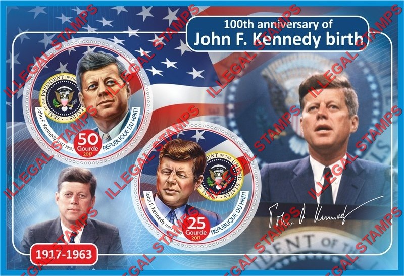 Haiti 2017 John F. Kennedy Illegal Stamp Souvenir Sheet of 2 Haiti 2017 John F. Kennedy Illegal Stamp Souvenir Sheet of 2