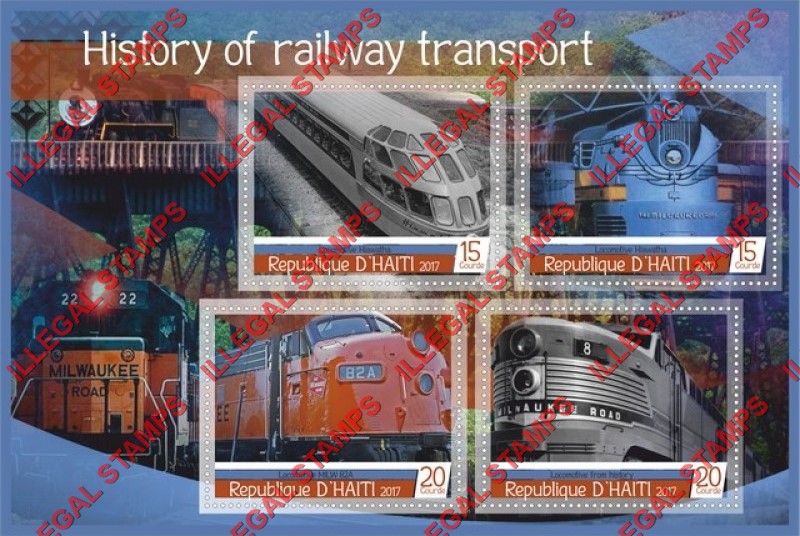 Haiti 2017 Locomotives History of Railway Transport Illegal Stamp Souvenir Sheet of 4 Haiti 2017 Locomotives History of Railway Transport Illegal Stamp Souvenir Sheet of 4
