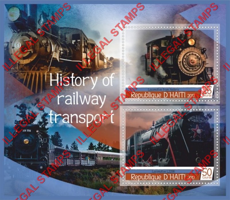 Haiti 2017 Locomotives History of Railway Transport Illegal Stamp Souvenir Sheet of 2 Haiti 2017 Locomotives History of Railway Transport Illegal Stamp Souvenir Sheet of 2