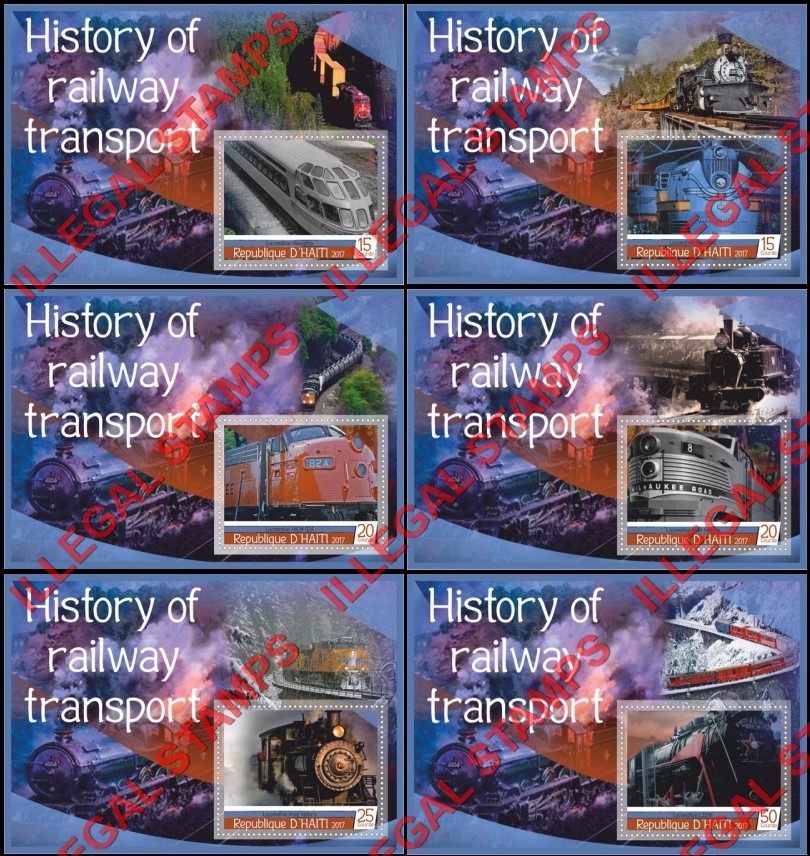 Haiti 2017 Locomotives History of Railway Transport Illegal Stamp Souvenir Sheets of 1 Haiti 2017 Locomotives History of Railway Transport Illegal Stamp Souvenir Sheets of 1