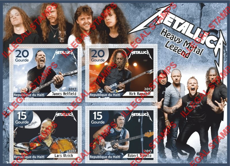 Haiti 2017 Metallica Rock Band Illegal Stamp Souvenir Sheet of 4 Haiti 2017 Metallica Rock Band Illegal Stamp Souvenir Sheet of 4