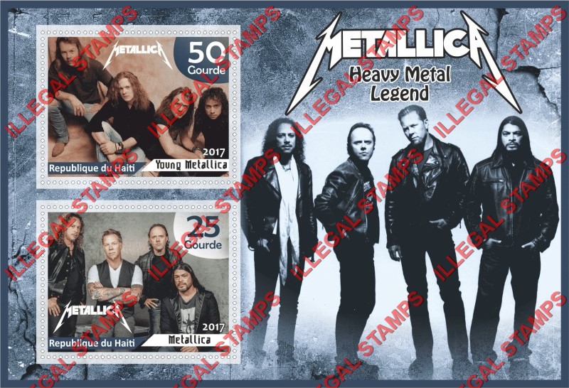 Haiti 2017 Metallica Rock Band Illegal Stamp Souvenir Sheet of 2 Haiti 2017 Metallica Rock Band Illegal Stamp Souvenir Sheet of 2