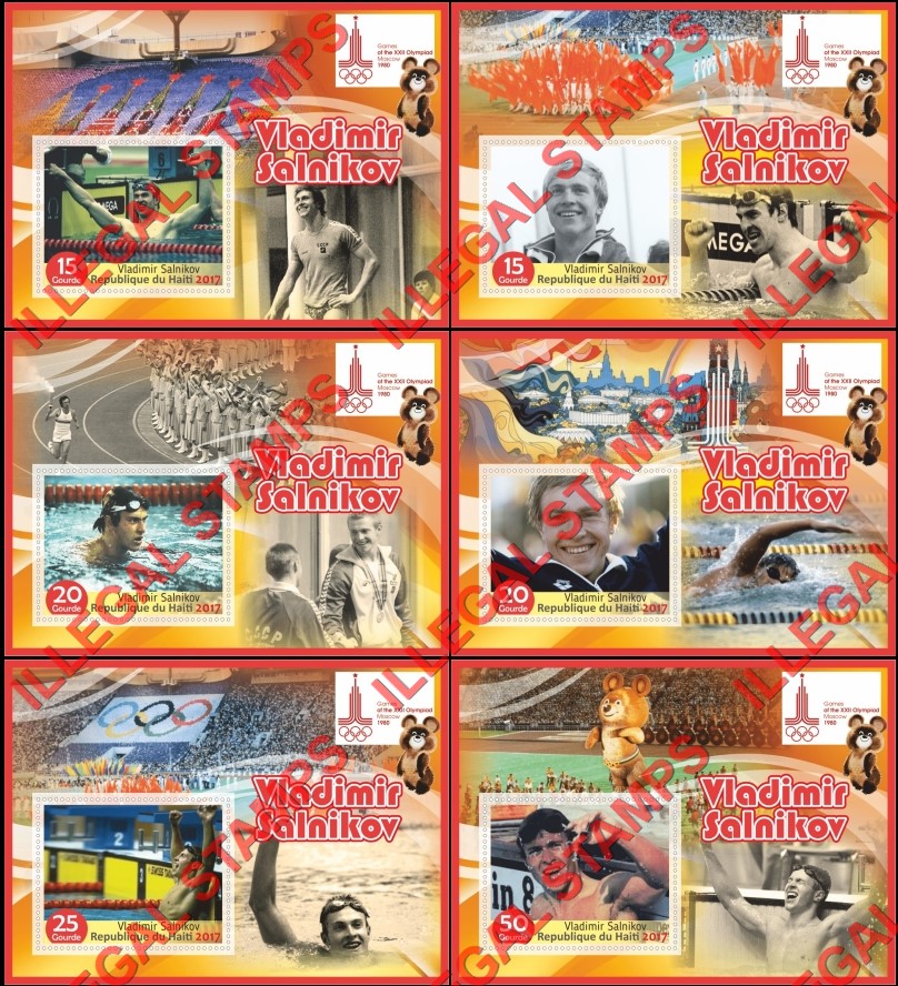 Haiti 2017 Olympic Games in Moscow 1980 Vladimir Salnikov Illegal Stamp Souvenir Sheets of 1 Haiti 2017 Olympic Games in Moscow 1980 Vladimir Salnikov Illegal Stamp Souvenir Sheets of 1