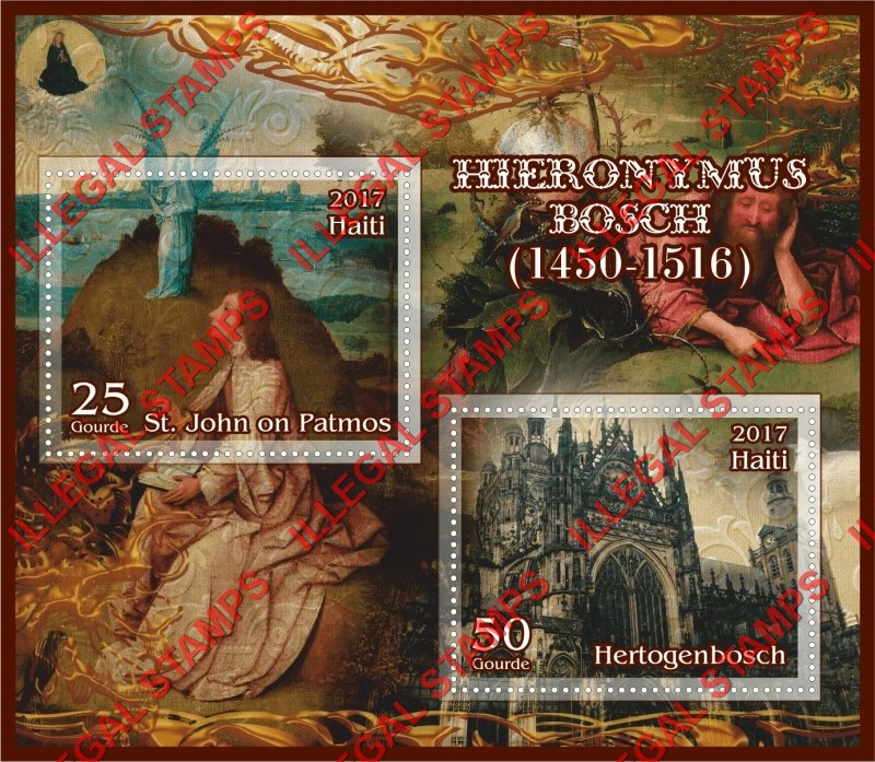 Haiti 2017 Paintings by Hieronymus Bosch Illegal Stamp Souvenir Sheet of 2 Haiti 2017 Paintings by Hieronymus Bosch Illegal Stamp Souvenir Sheet of 2