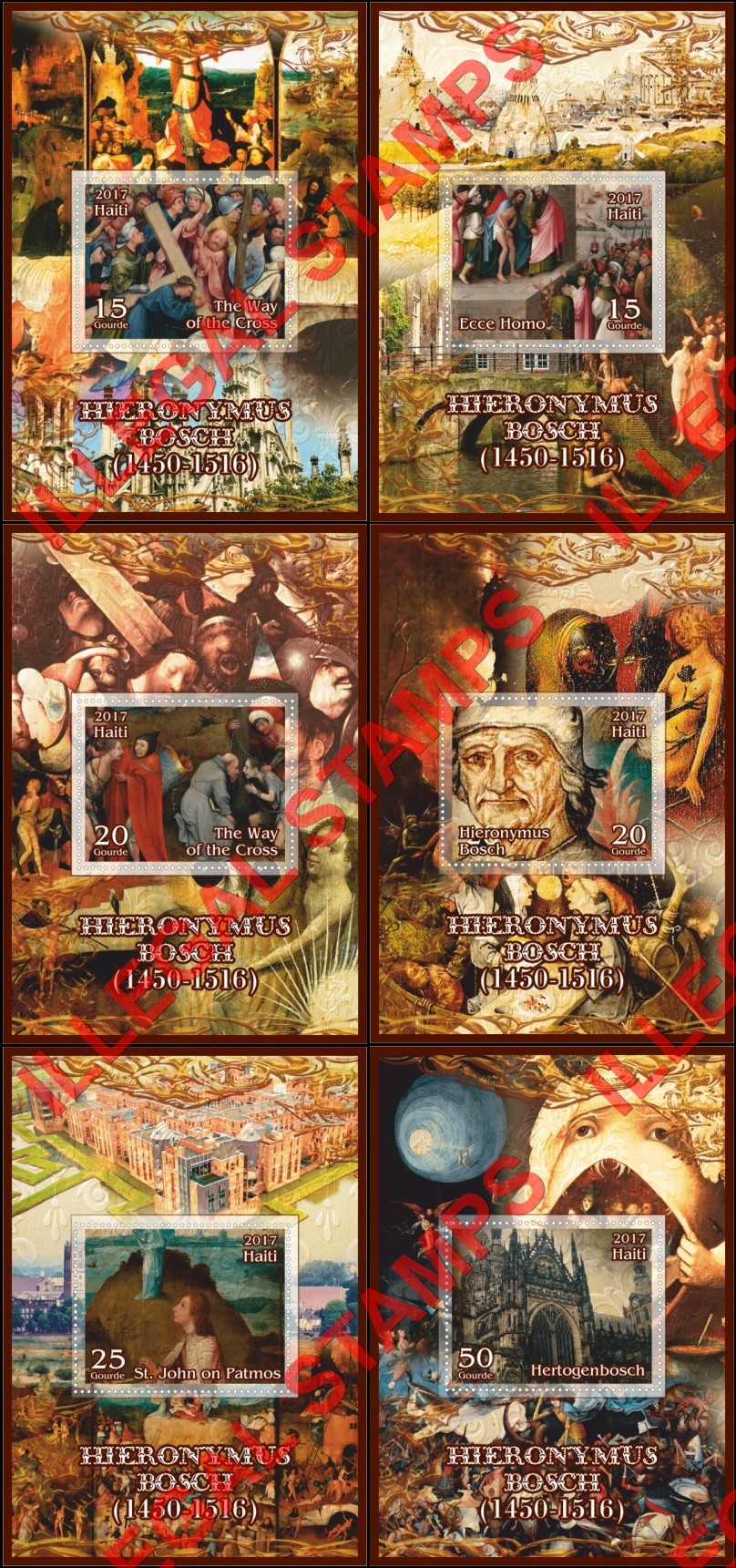 Haiti 2017 Paintings by Hieronymus Bosch Illegal Stamp Souvenir Sheets of 1 Haiti 2017 Paintings by Hieronymus Bosch Illegal Stamp Souvenir Sheets of 1