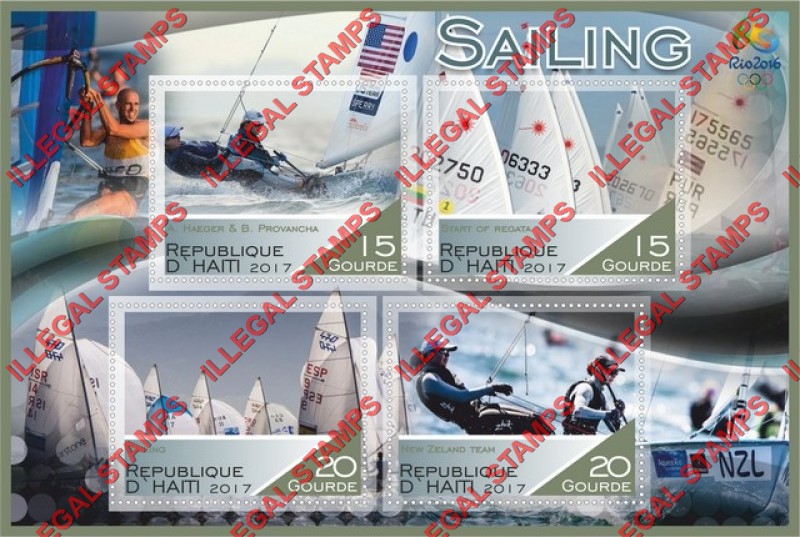 Haiti 2017 Sailing Rio 2016 Illegal Stamp Souvenir Sheet of 4 Haiti 2017 Sailing Rio 2016 Illegal Stamp Souvenir Sheet of 4