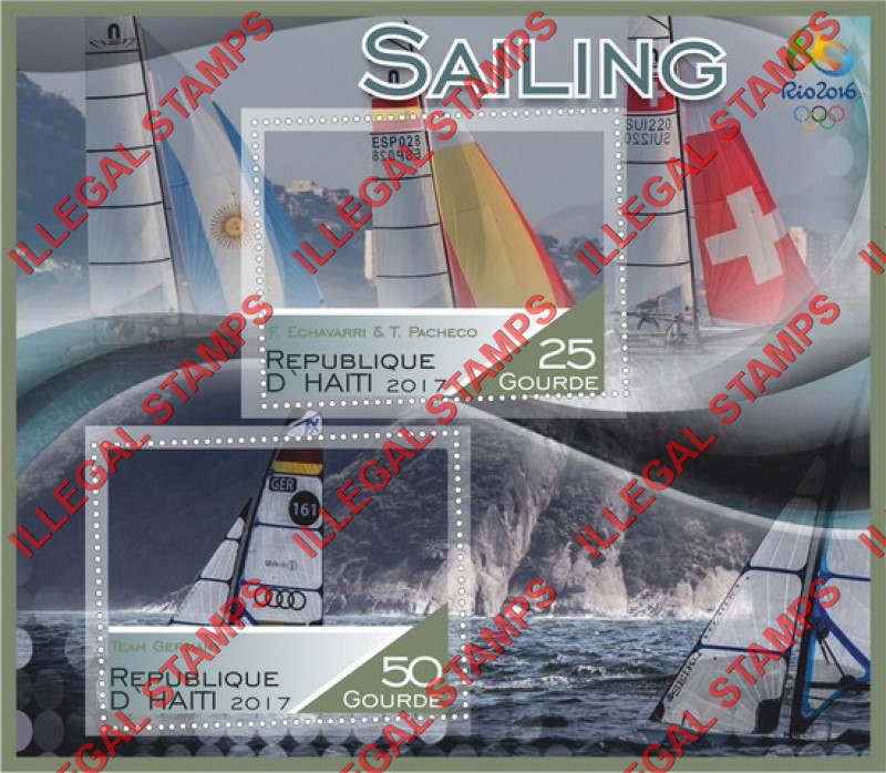 Haiti 2017 Sailing Rio 2016 Illegal Stamp Souvenir Sheet of 2 Haiti 2017 Sailing Rio 2016 Illegal Stamp Souvenir Sheet of 2