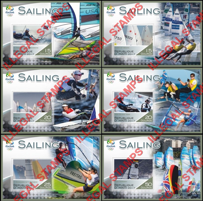 Haiti 2017 Sailing Rio 2016 Illegal Stamp Souvenir Sheets of 1 Haiti 2017 Sailing Rio 2016 Illegal Stamp Souvenir Sheets of 1