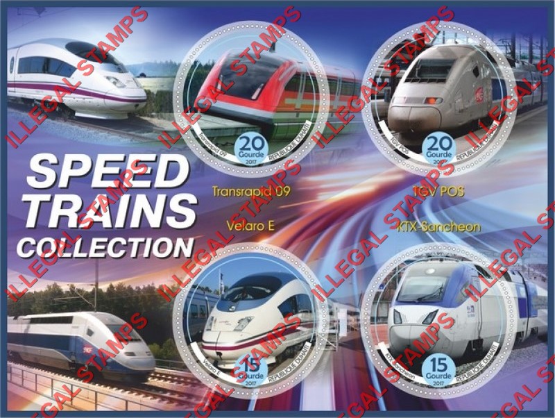 Haiti 2017 Speed Trains Illegal Stamp Souvenir Sheet of 4 Haiti 2017 Speed Trains Illegal Stamp Souvenir Sheet of 4