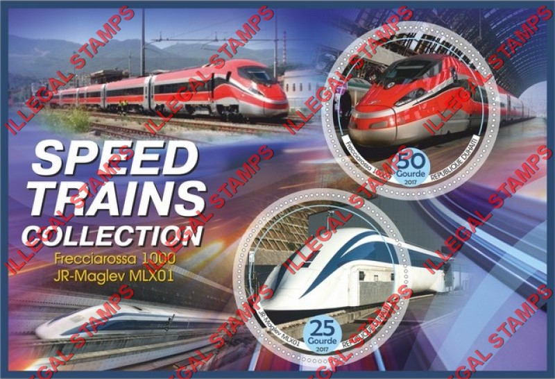 Haiti 2017 Speed Trains Illegal Stamp Souvenir Sheet of 2 Haiti 2017 Speed Trains Illegal Stamp Souvenir Sheet of 2