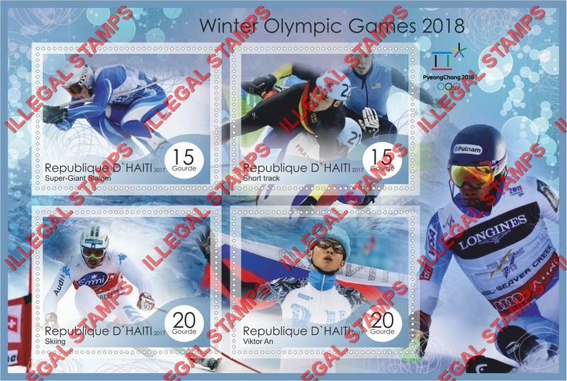 Haiti 2017 Winter Olympic Games in PyeongChang 2018 Illegal Stamp Souvenir Sheet of 4 Haiti 2017 Winter Olympic Games in PyeongChang 2018 Illegal Stamp Souvenir Sheet of 4
