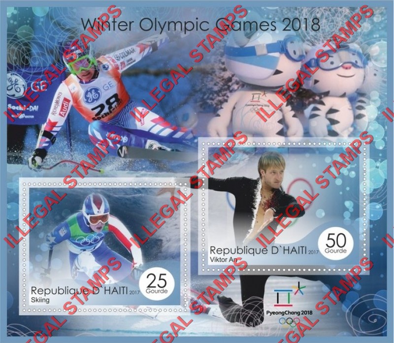 Haiti 2017 Winter Olympic Games in PyeongChang 2018 Illegal Stamp Souvenir Sheet of 2 Haiti 2017 Winter Olympic Games in PyeongChang 2018 Illegal Stamp Souvenir Sheet of 2