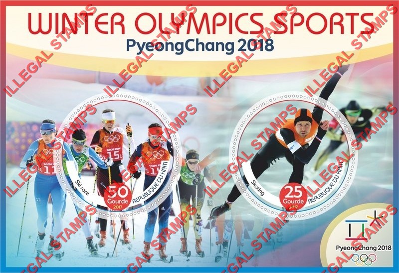 Haiti 2017 Winter Olympic Sports in PyeongChang 2018 Illegal Stamp Souvenir Sheet of 2 Haiti 2017 Winter Olympic Sports in PyeongChang 2018 Illegal Stamp Souvenir Sheet of 2