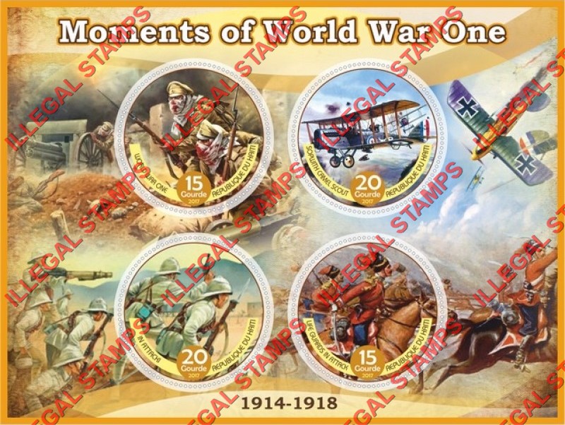 Haiti 2017 World War One Moments Illegal Stamp Souvenir Sheet of 4 Haiti 2017 World War One Moments Illegal Stamp Souvenir Sheet of 4