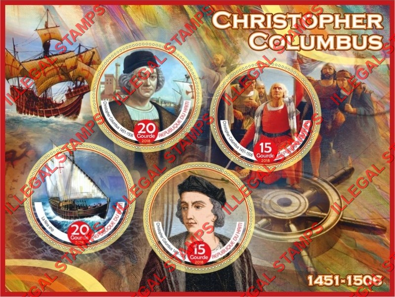 Haiti 2018 Christopher Columbus Illegal Stamp Souvenir Sheet of 4 Haiti 2018 Christopher Columbus Illegal Stamp Souvenir Sheet of 4