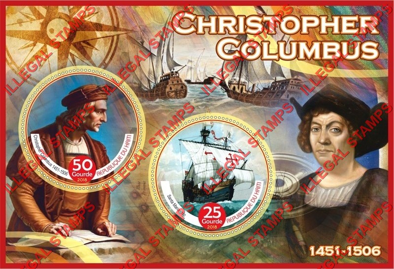 Haiti 2018 Christopher Columbus Illegal Stamp Souvenir Sheet of 2 Haiti 2018 Christopher Columbus Illegal Stamp Souvenir Sheet of 2