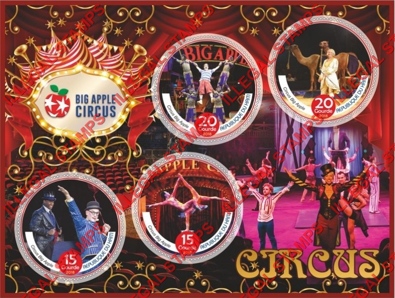 Haiti 2018 Circus Big Apple Illegal Stamp Souvenir Sheet of 4 Haiti 2018 Circus Big Apple Illegal Stamp Souvenir Sheet of 4