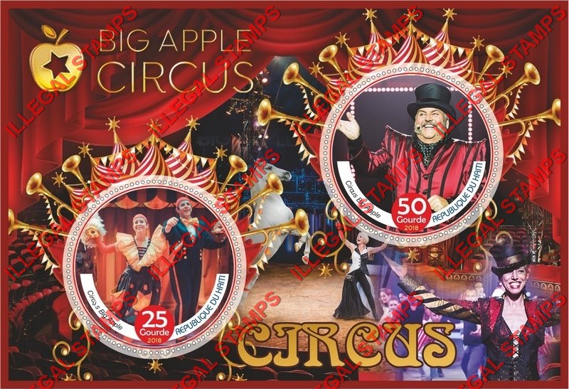 Haiti 2018 Circus Big Apple Illegal Stamp Souvenir Sheet of 2 Haiti 2018 Circus Big Apple Illegal Stamp Souvenir Sheet of 2