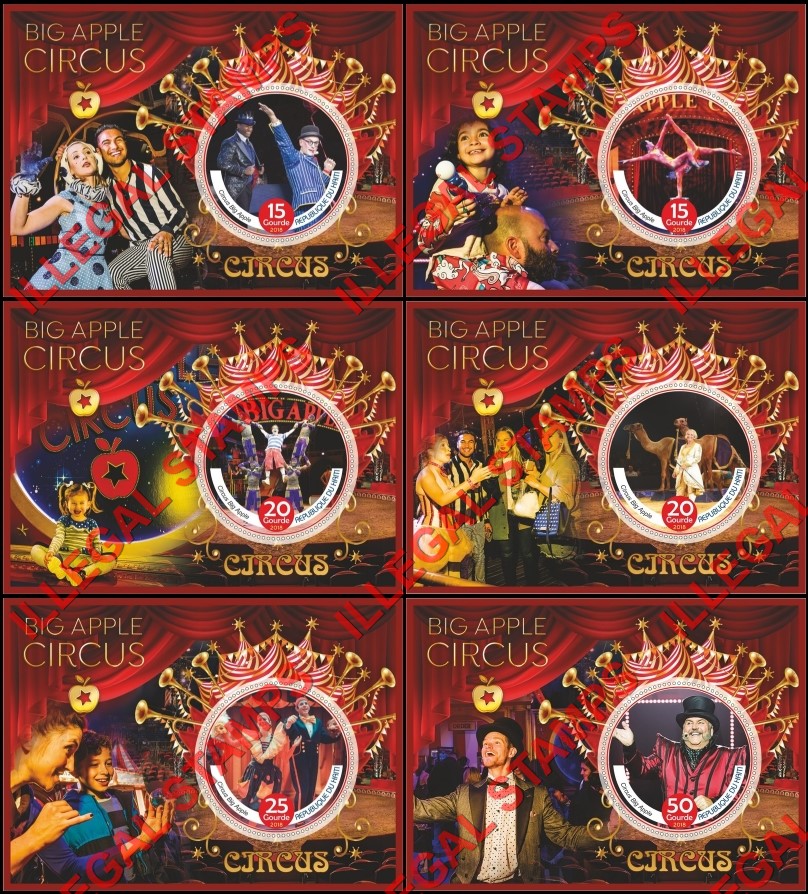 Haiti 2018 Circus Big Apple Illegal Stamp Souvenir Sheets of 1 Haiti 2018 Circus Big Apple Illegal Stamp Souvenir Sheets of 1