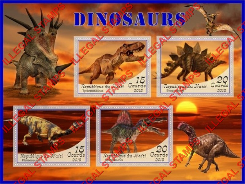 Haiti 2018 Dinosaurs (different) Illegal Stamp Souvenir Sheet of 4 Haiti 2018 Dinosaurs (different) Illegal Stamp Souvenir Sheet of 4