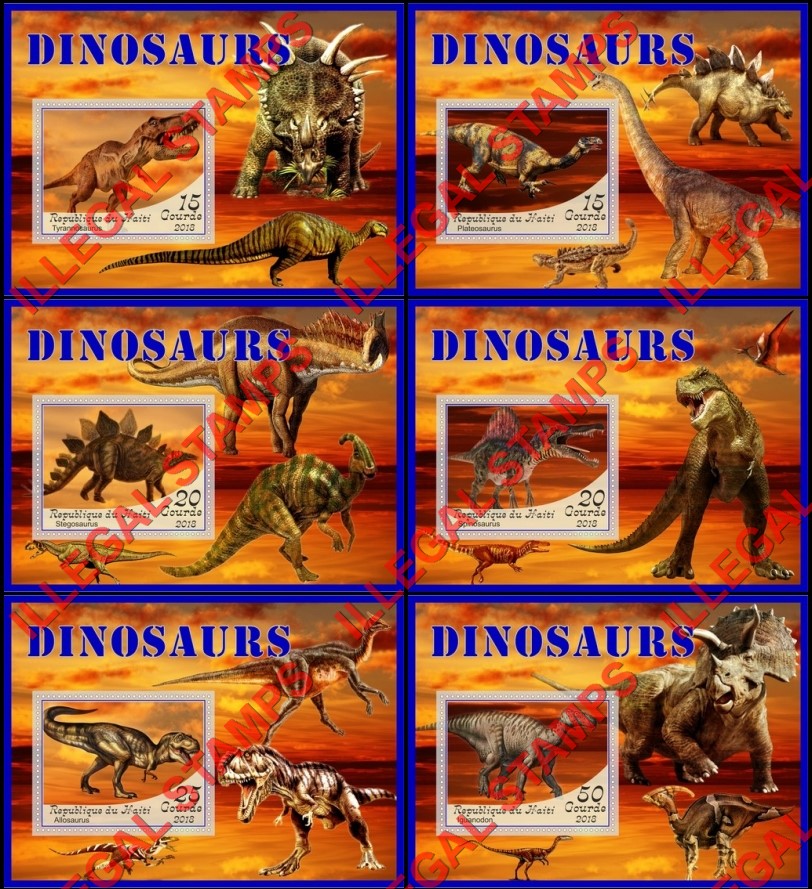 Haiti 2018 Dinosaurs (different) Illegal Stamp Souvenir Sheets of 1 Haiti 2018 Dinosaurs (different) Illegal Stamp Souvenir Sheets of 1
