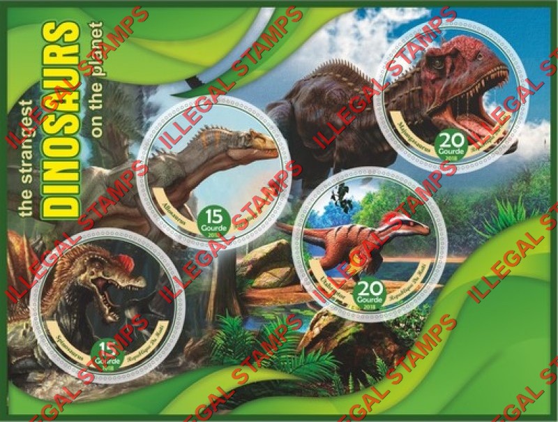 Haiti 2018 Dinosaurs Illegal Stamp Souvenir Sheet of 4 Haiti 2018 Dinosaurs Illegal Stamp Souvenir Sheet of 4