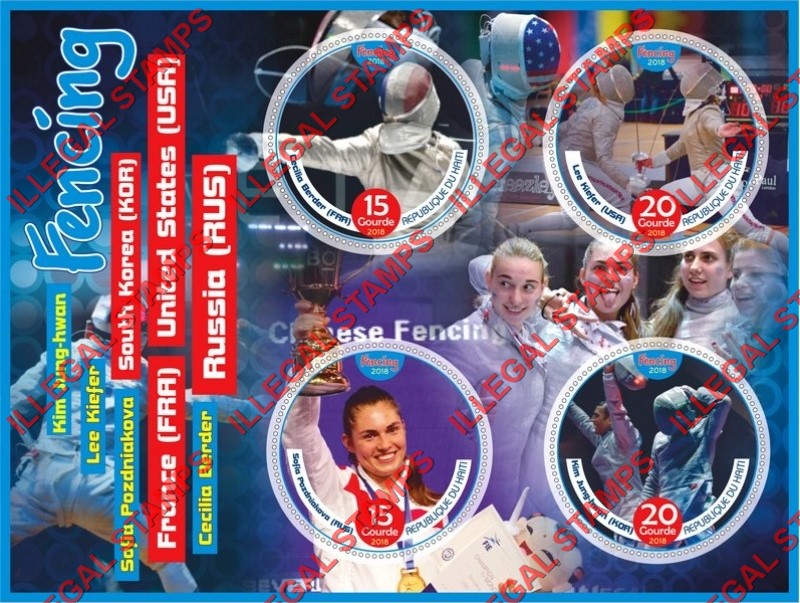 Haiti 2018 Fencing Illegal Stamp Souvenir Sheet of 4 Haiti 2018 Fencing Illegal Stamp Souvenir Sheet of 4