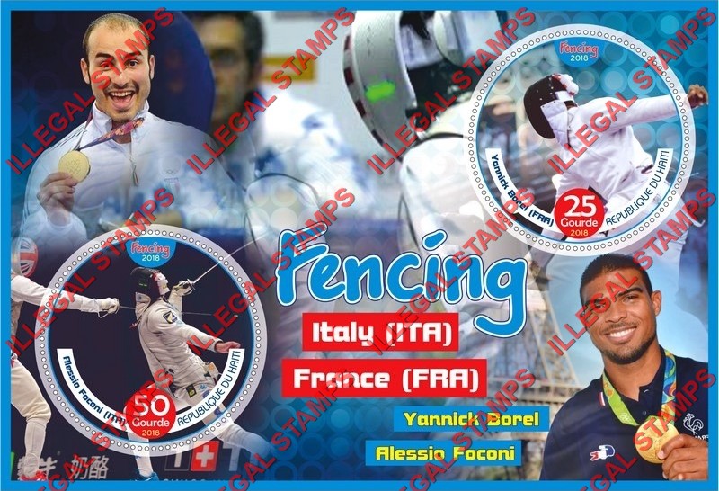 Haiti 2018 Fencing Illegal Stamp Souvenir Sheet of 2 Haiti 2018 Fencing Illegal Stamp Souvenir Sheet of 2