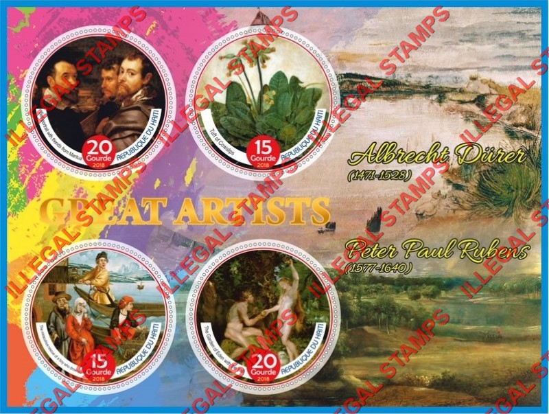 Haiti 2018 Great Artists Paintings by Albrecht Durer and Peter Paul Rubens Illegal Stamp Souvenir Sheet of 4 Haiti 2018 Great Artists Paintings by Albrecht Durer and Peter Paul Rubens Illegal Stamp Souvenir Sheet of 4