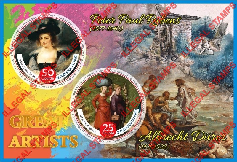 Haiti 2018 Great Artists Paintings by Albrecht Durer and Peter Paul Rubens Illegal Stamp Souvenir Sheet of 2 Haiti 2018 Great Artists Paintings by Albrecht Durer and Peter Paul Rubens Illegal Stamp Souvenir Sheet of 2