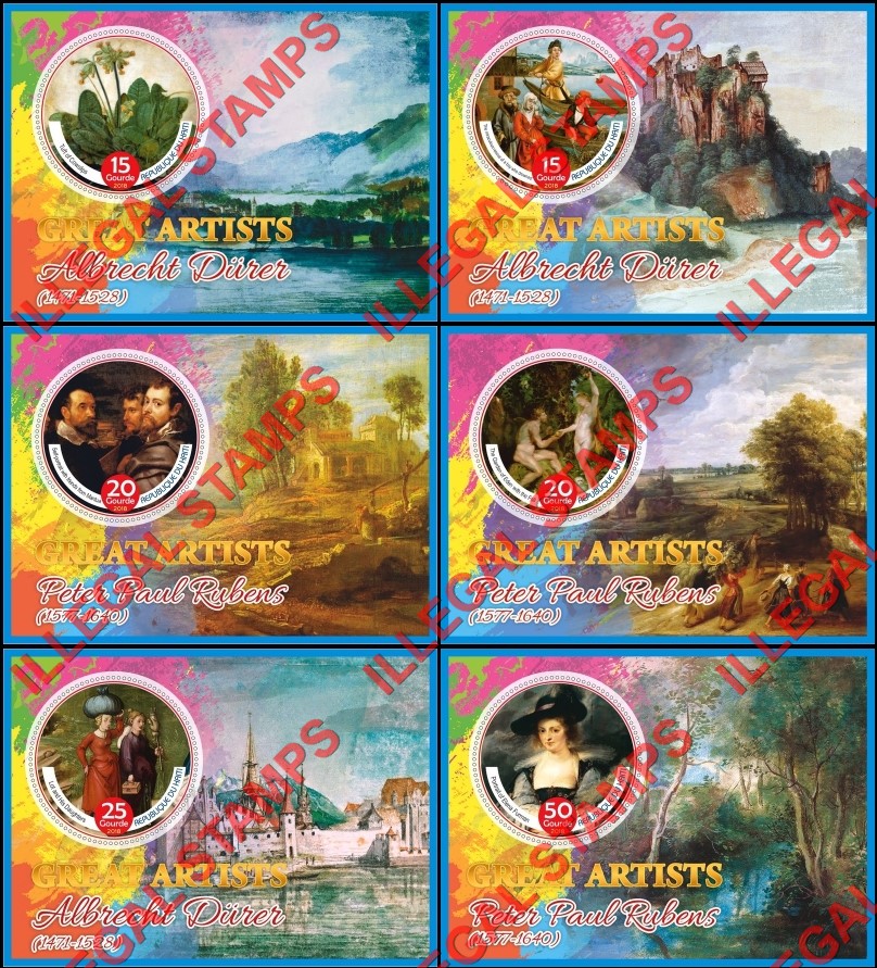 Haiti 2018 Great Artists Paintings by Albrecht Durer and Peter Paul Rubens Illegal Stamp Souvenir Sheets of 1 Haiti 2018 Great Artists Paintings by Albrecht Durer and Peter Paul Rubens Illegal Stamp Souvenir Sheets of 1