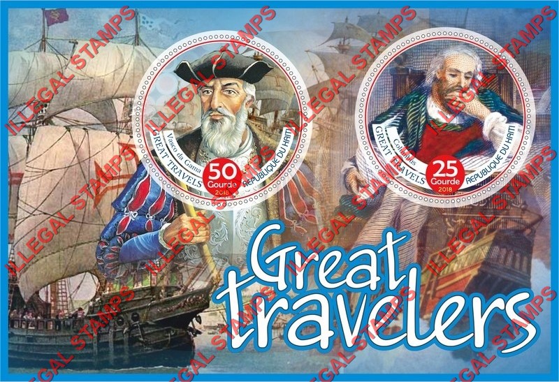 Haiti 2018 Great Travelers Illegal Stamp Souvenir Sheet of 2 Haiti 2018 Great Travelers Illegal Stamp Souvenir Sheet of 2