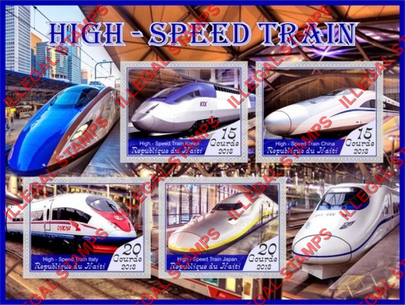 Haiti 2018 High Speed Trains Illegal Stamp Souvenir Sheet of 4 Haiti 2018 High Speed Trains Illegal Stamp Souvenir Sheet of 4