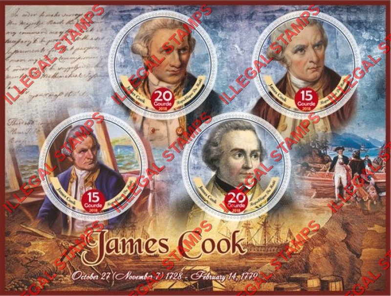 Haiti 2018 James Cook (different) Illegal Stamp Souvenir Sheet of 4 Haiti 2018 James Cook (different) Illegal Stamp Souvenir Sheet of 4