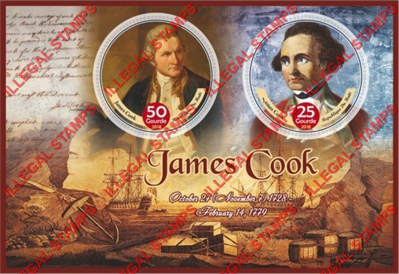 Haiti 2018 James Cook (different) Illegal Stamp Souvenir Sheet of 2 Haiti 2018 James Cook (different) Illegal Stamp Souvenir Sheet of 2