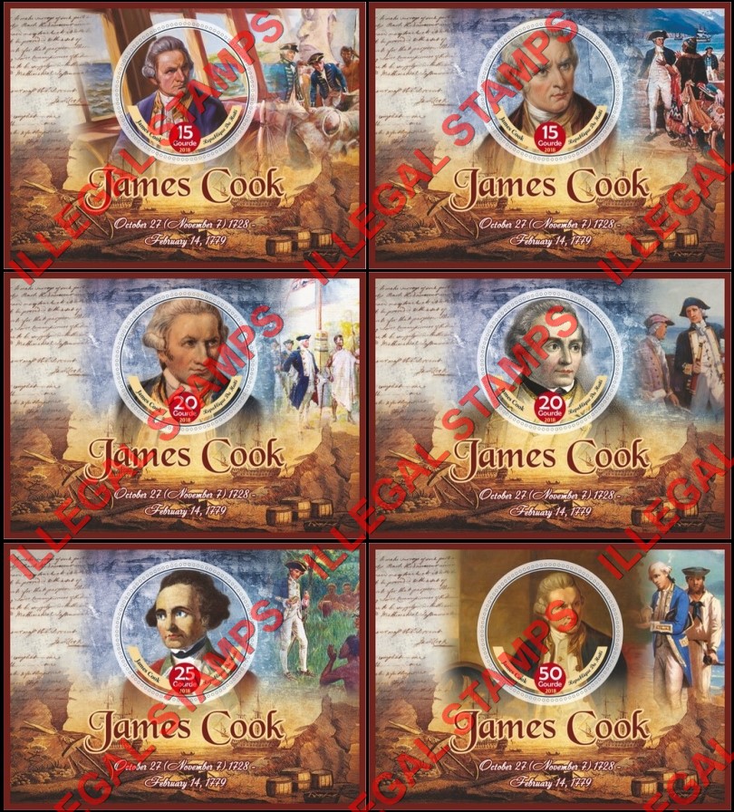 Haiti 2018 James Cook (different) Illegal Stamp Souvenir Sheets of 1 Haiti 2018 James Cook (different) Illegal Stamp Souvenir Sheets of 1