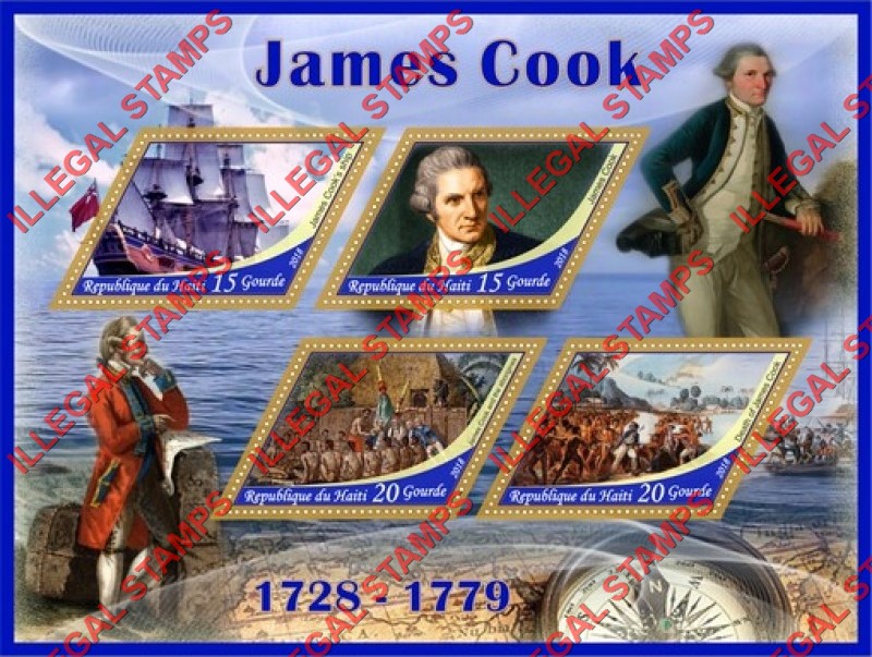 Haiti 2018 James Cook Illegal Stamp Souvenir Sheet of 4 Haiti 2018 James Cook Illegal Stamp Souvenir Sheet of 4