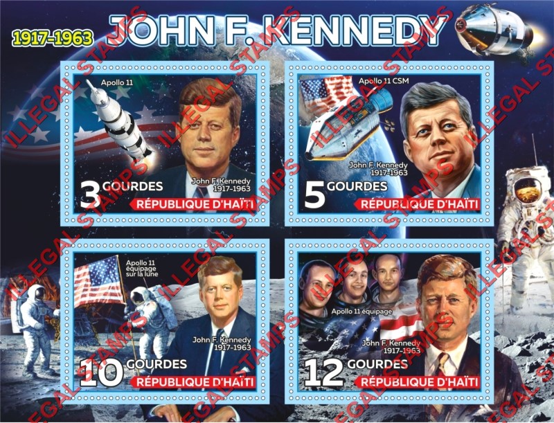 Haiti 2018 John F. Kennedy Illegal Stamp Souvenir Sheet of 4 Haiti 2018 John F. Kennedy Illegal Stamp Souvenir Sheet of 4