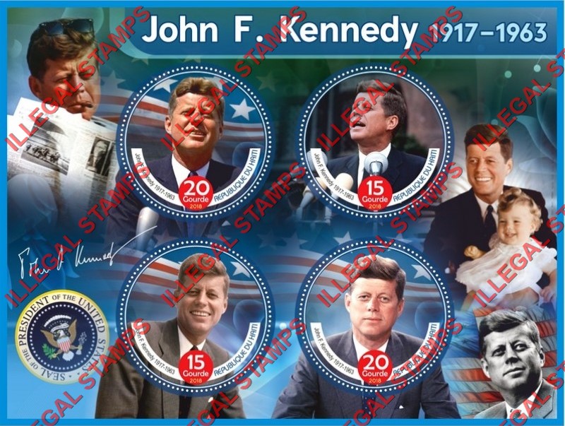 Haiti 2018 John F. Kennedy Illegal Stamp Souvenir Sheet of 4 Haiti 2018 John F. Kennedy Illegal Stamp Souvenir Sheet of 4