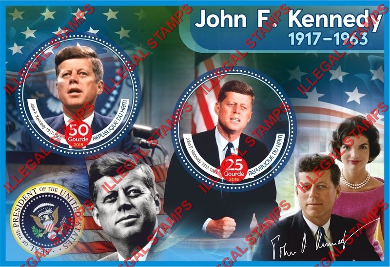 Haiti 2018 John F. Kennedy Illegal Stamp Souvenir Sheet of 2 Haiti 2018 John F. Kennedy Illegal Stamp Souvenir Sheet of 2